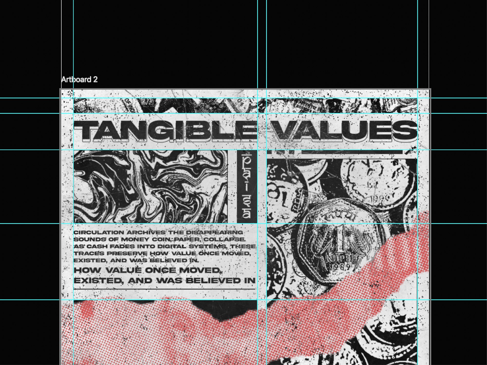 A1 poster layout in progress, shown on the Illustrator artboard with grid guides